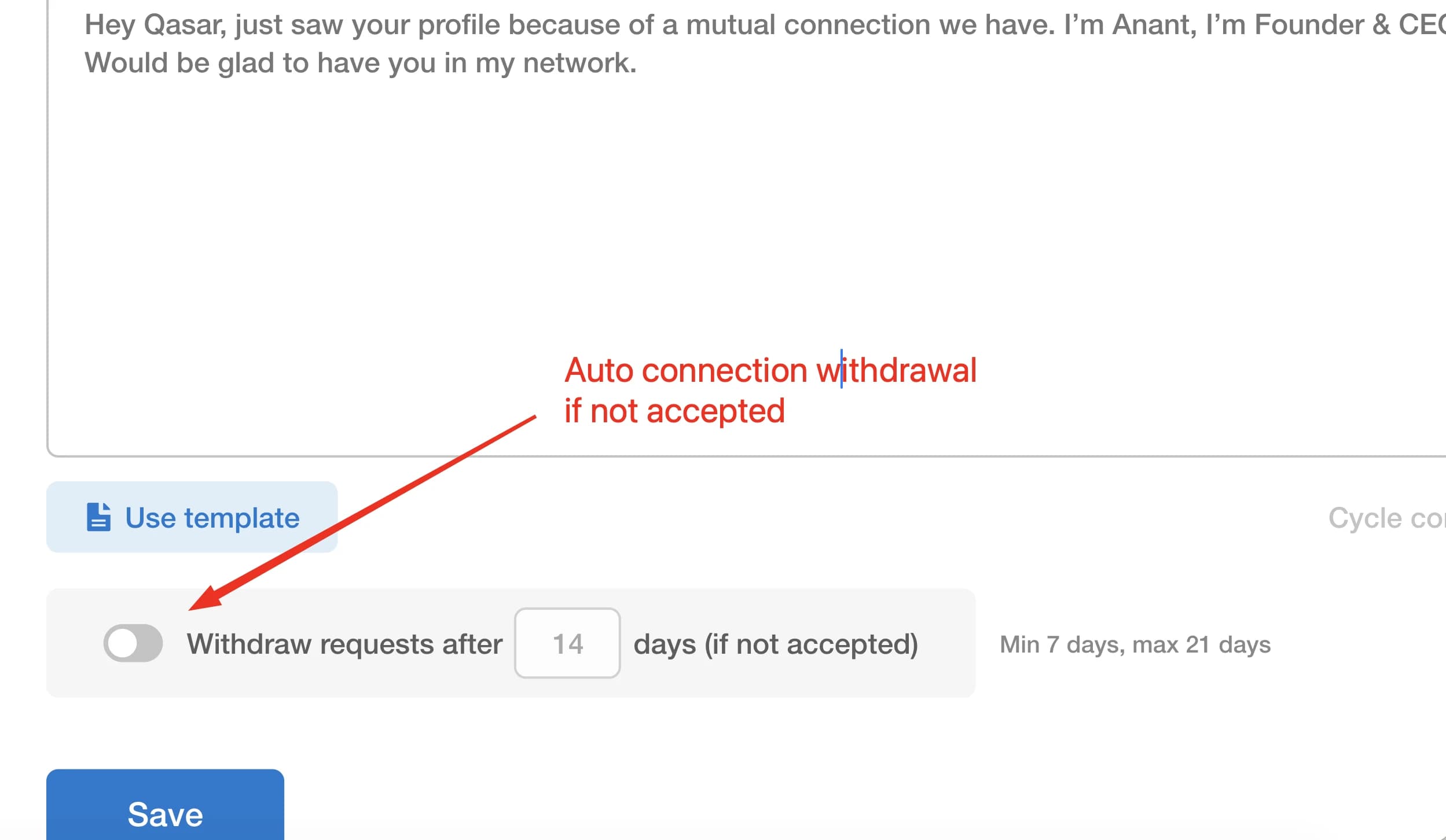 Regla de retirada automática de solicitudes LinkedIn pendientes en CloseChimp
